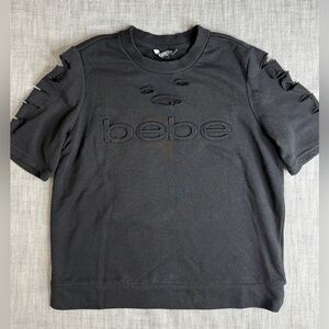 Bebe Sport Womens Black Short Sleeve Sweatshirt Size S